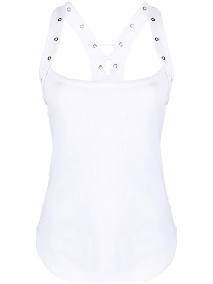 Eyelet-Embellished Ribbed-Knit Tank Top