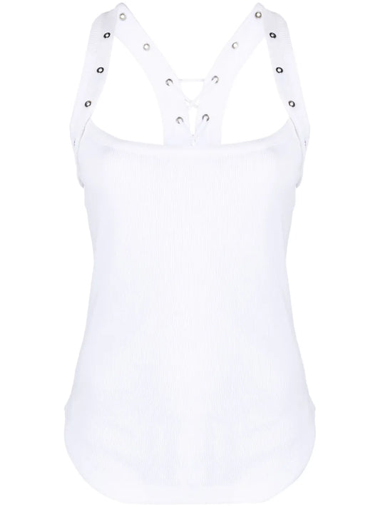 Eyelet-Embellished Ribbed-Knit Tank Top
