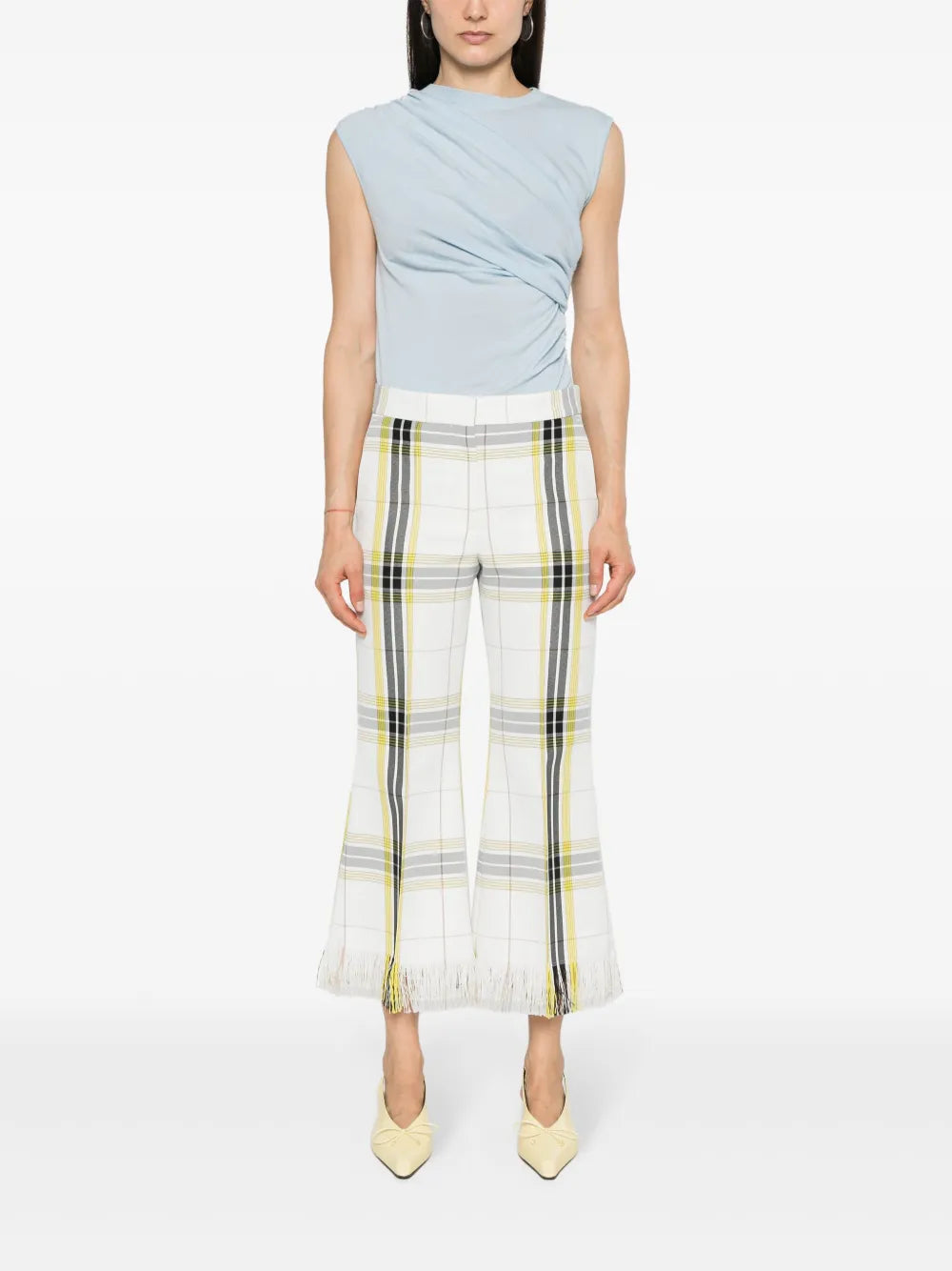 Plaid Cropped Flared Trousers