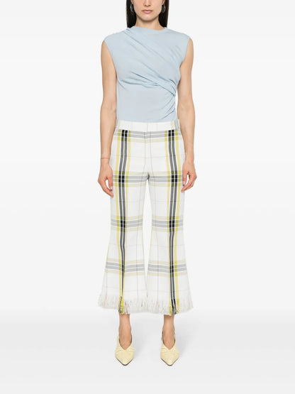 Plaid Cropped Flared Trousers