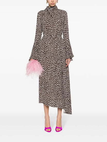 Animal-Print Asymmetric Maxi Skirt