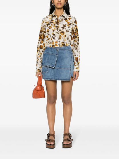 Asymmetric Denim Mini Skirt