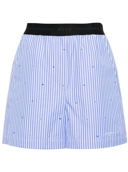 Rhinestone-Embellished Striped Shorts