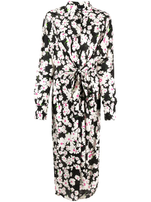 Floral-Print Tie-Fastening Cady Midi Dress