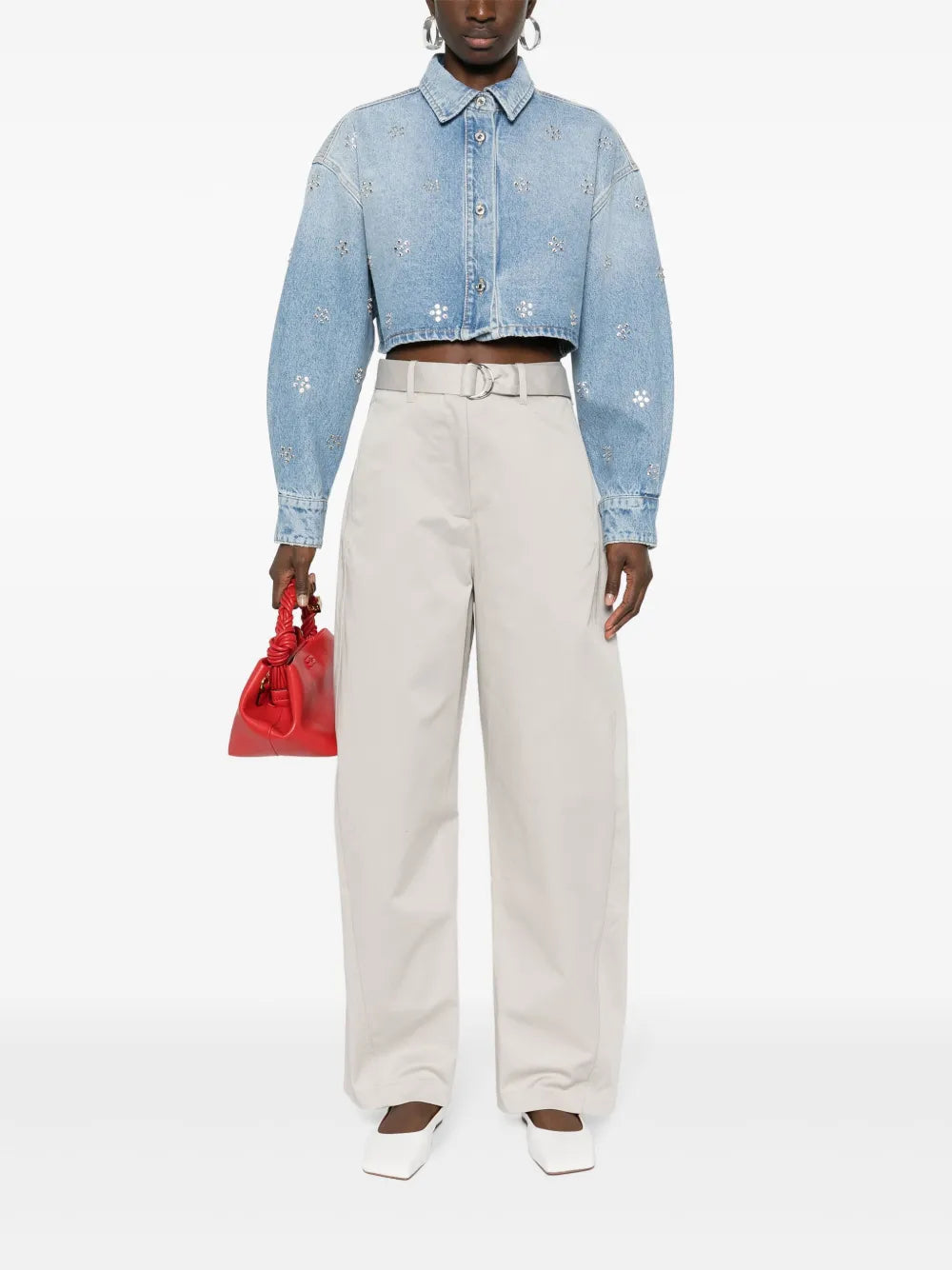 Rhinestone-Embellished Denim Shirt