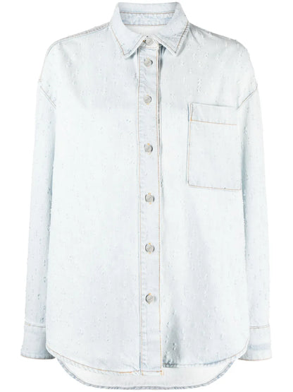 Ripped-Detail Denim Overshirt