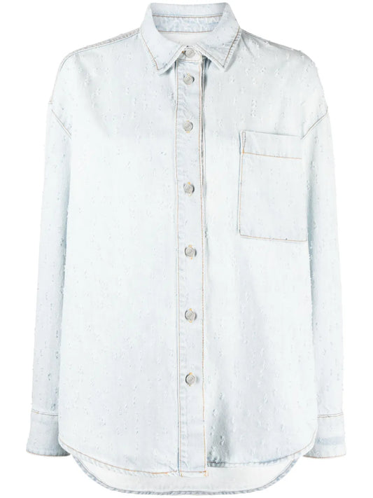 Ripped-Detail Denim Overshirt