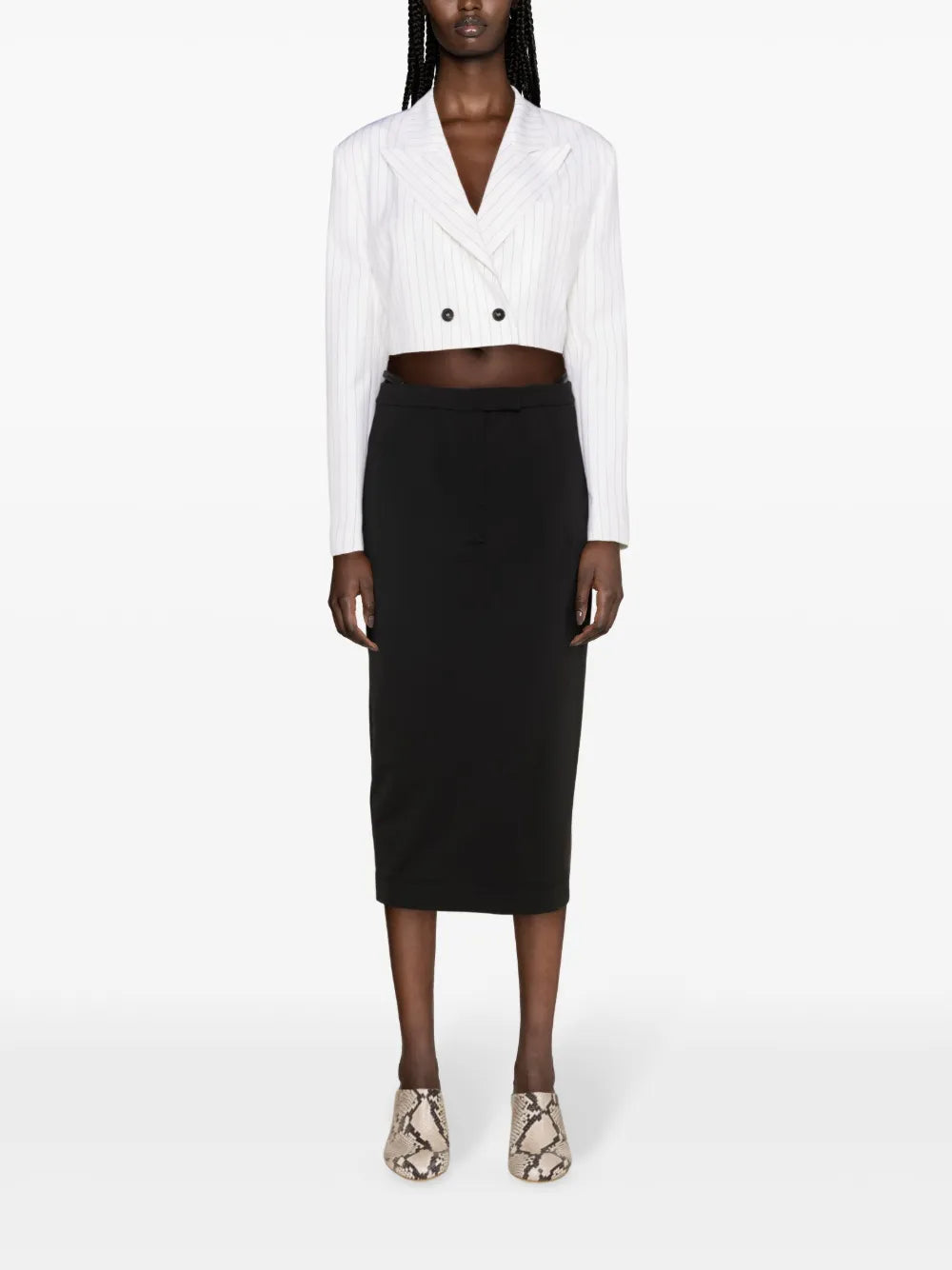 Pinstripe-Pattern Cropped Blazer