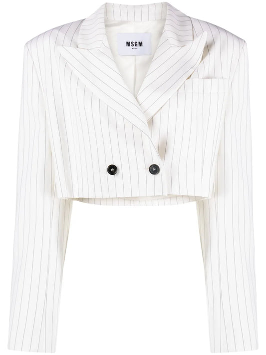 Pinstripe-Pattern Cropped Blazer