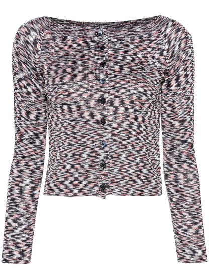 Wide-Neck Marl-Knit Cardigan