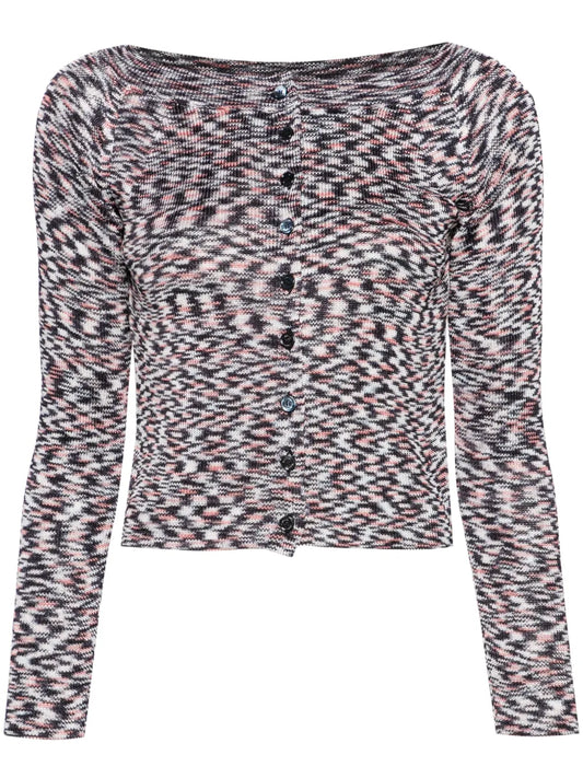 Wide-Neck Marl-Knit Cardigan