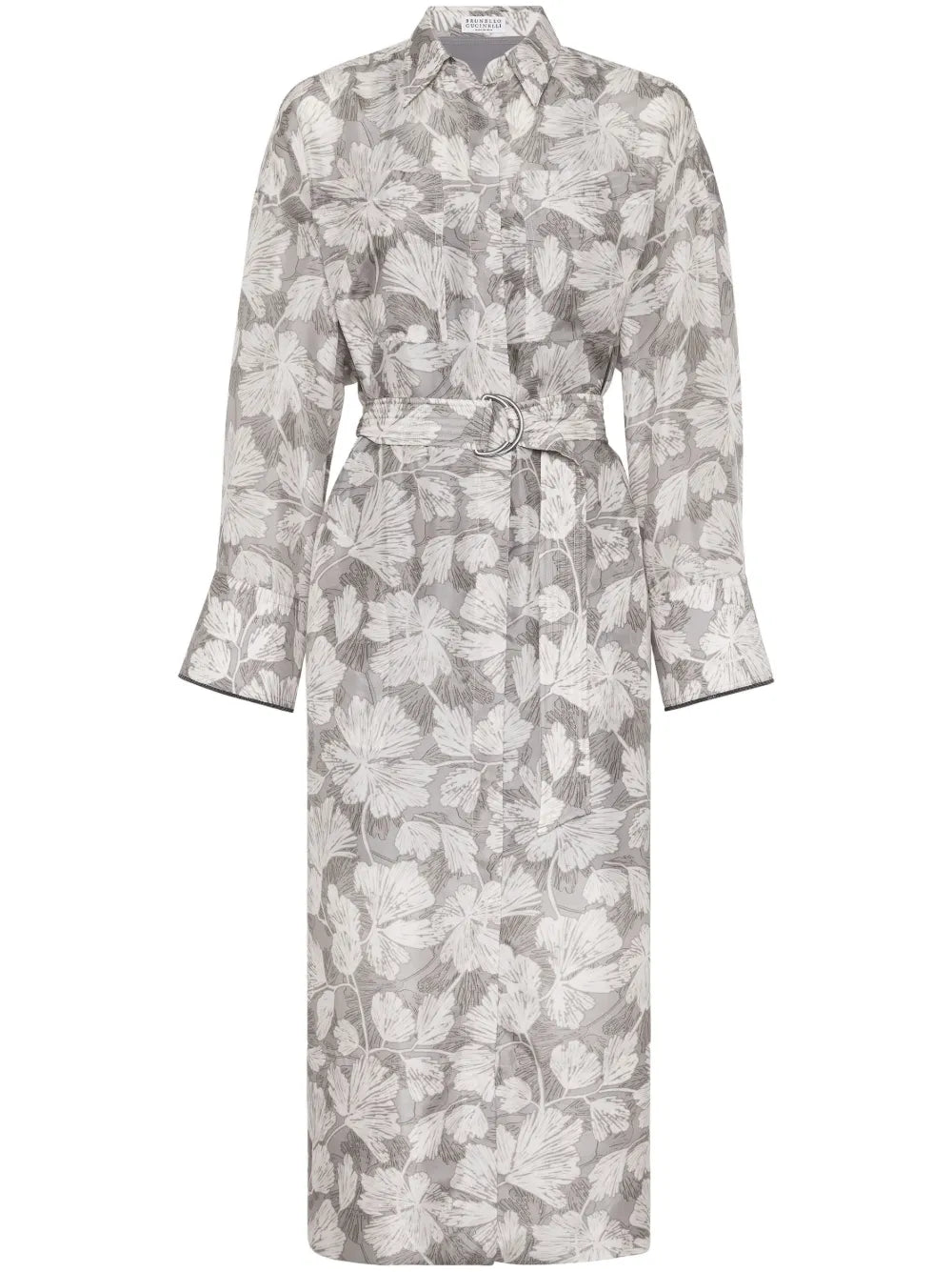 Leaf-Print Belted Midi Dress