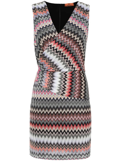 Zigzag-Woven Draped-Detail Dress