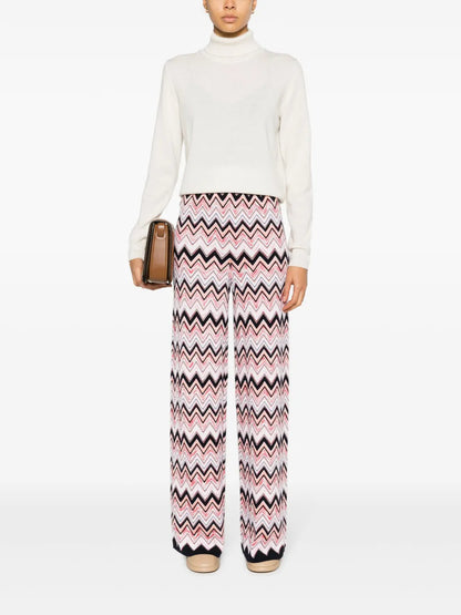 Chevron-Knit Straight Leg Trousers