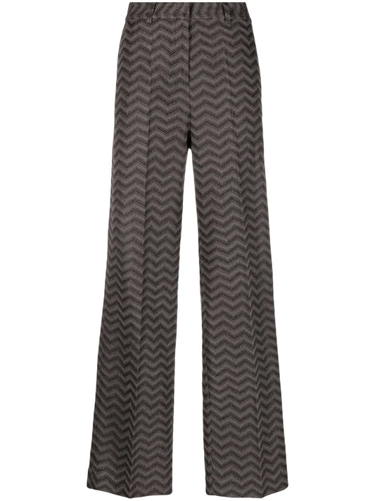 Zigzag-Woven Straight-Leg Trousers