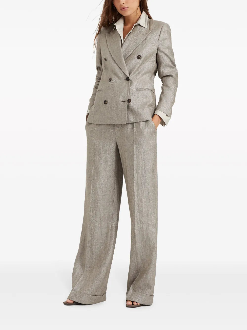 Monili-Detail Mélange-Effect Blazer