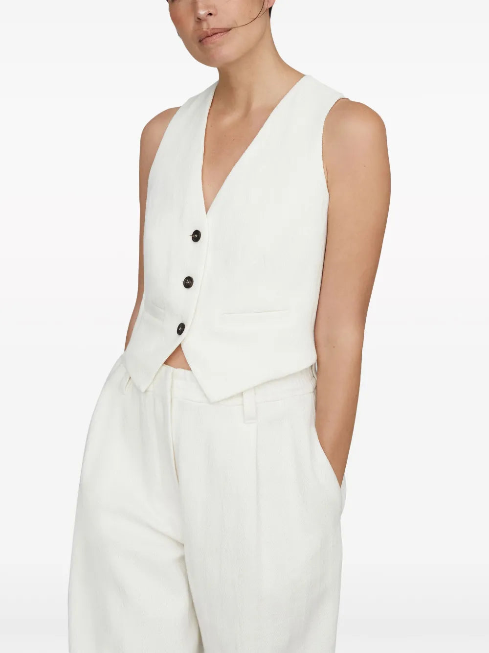 Herringbone-Pattern Button-Down Gilet