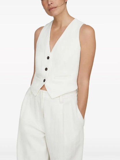 Herringbone-Pattern Button-Down Gilet