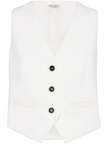 Herringbone-Pattern Button-Down Gilet
