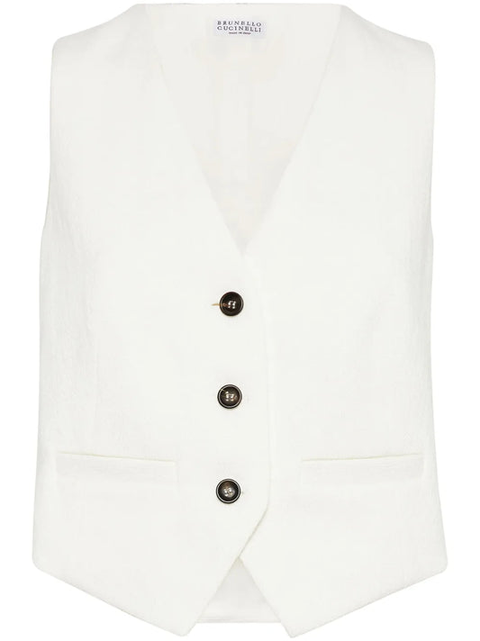 Herringbone-Pattern Button-Down Gilet