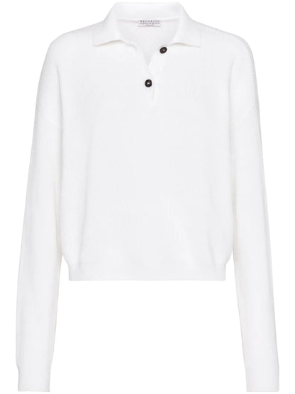 Ribbed-Knit Polo-Collar Jumper