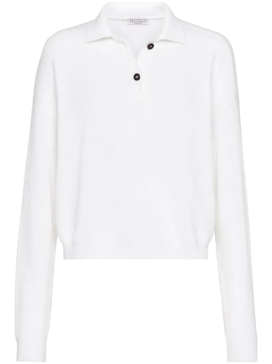 Ribbed-Knit Polo-Collar Jumper