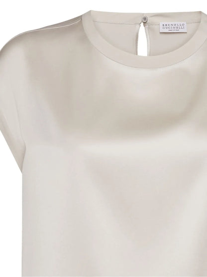 Cap-Sleeve Satin-Finish Blouse
