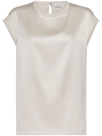 Cap-Sleeve Satin-Finish Blouse