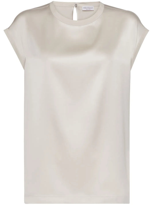 Cap-Sleeve Satin-Finish Blouse