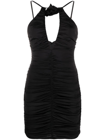 Floral-Appliqué Ruched Minidress