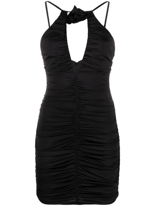 Floral-Appliqué Ruched Minidress