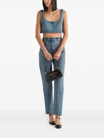 Triangle-Logo Denim Crop Top