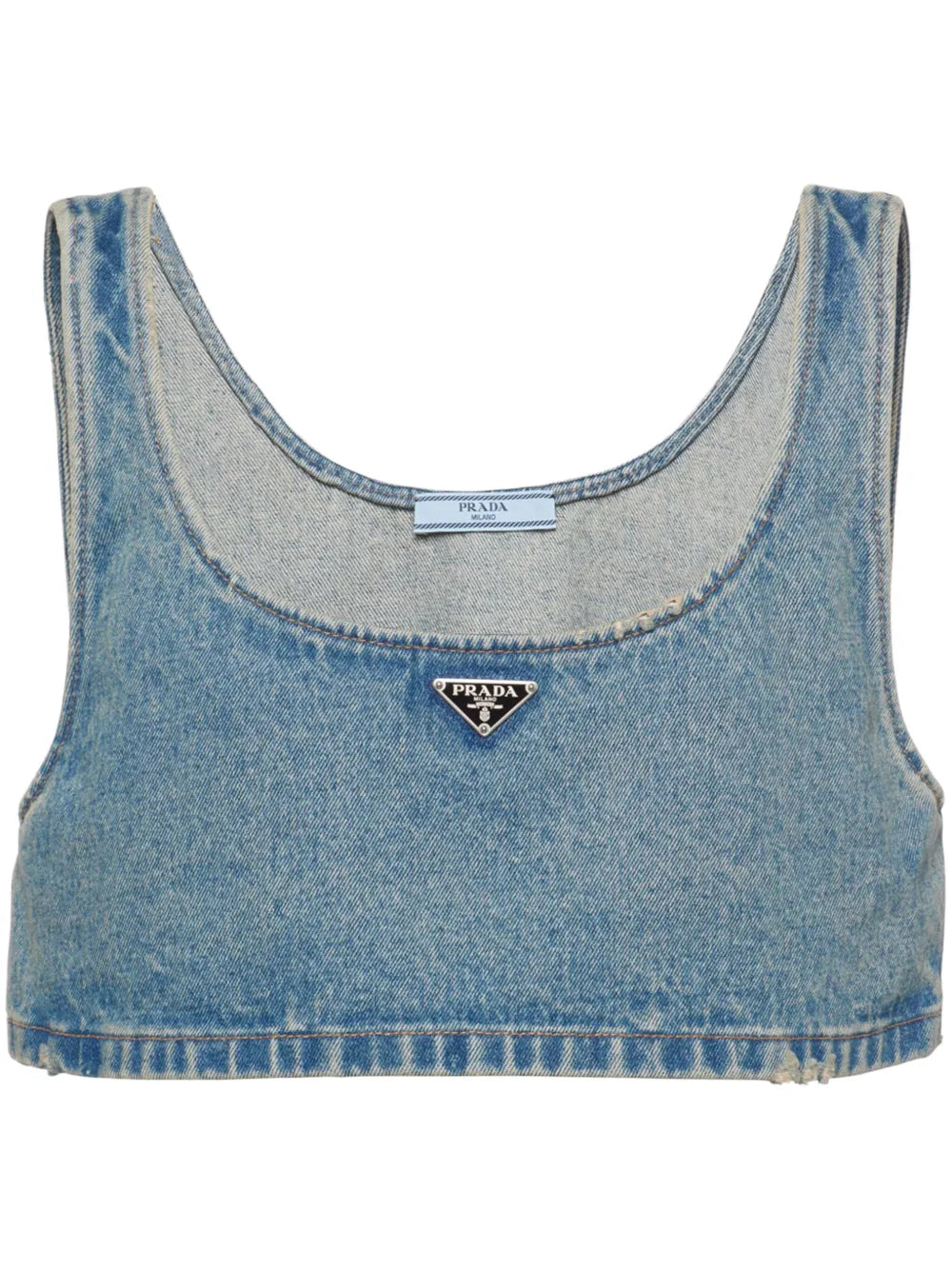 Triangle-Logo Denim Crop Top