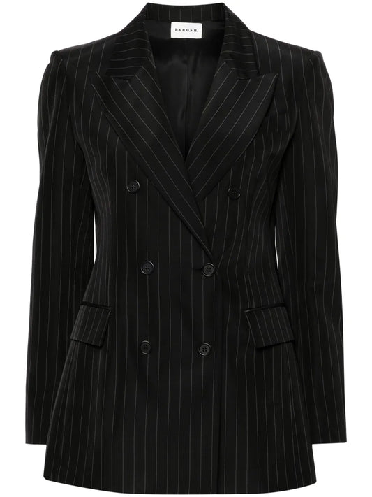 Double-Breasted Pinstripe-Pattern Blazer