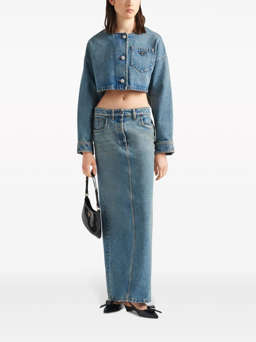 Triangle-Logo Denim Maxi Skirt