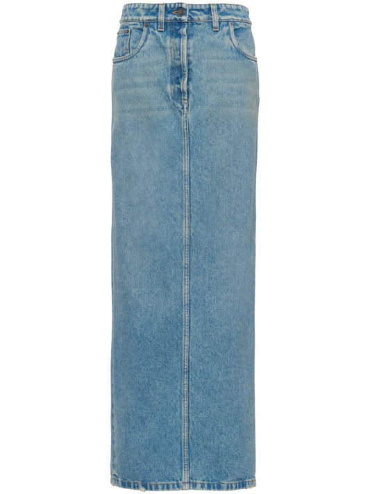 Triangle-Logo Denim Maxi Skirt
