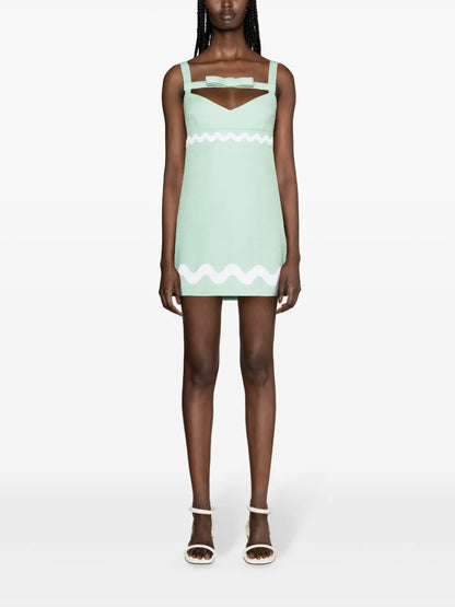 Bow-Neckline Tweed Mini Dress