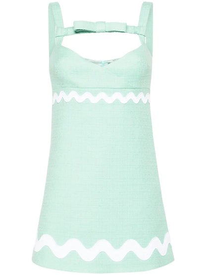 Bow-Neckline Tweed Mini Dress