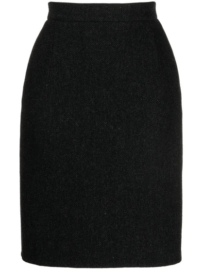 High-Waist Herringbone Skirt