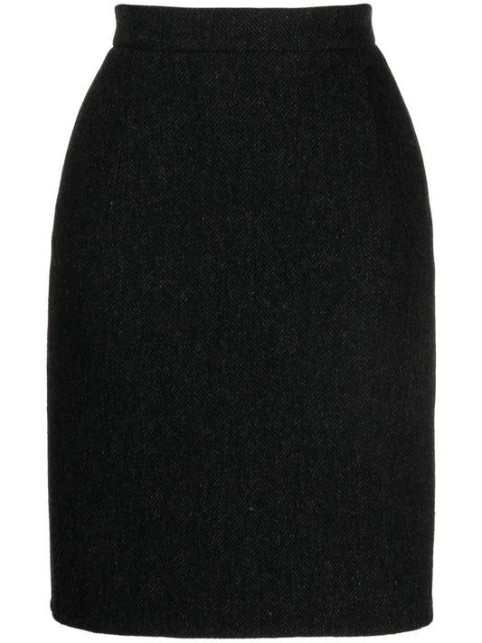 High-Waist Herringbone Skirt