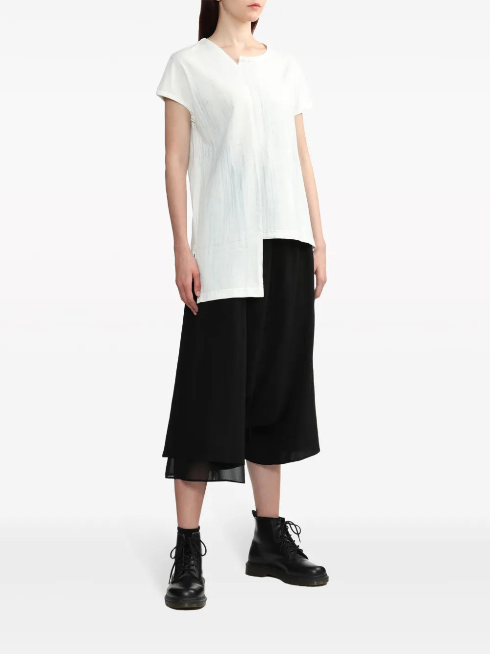 Asymmetric-Hem Cotton T-Shirt
