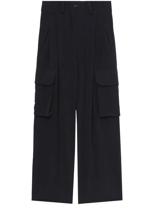 Pleated High-Waisted Cargo Trousers