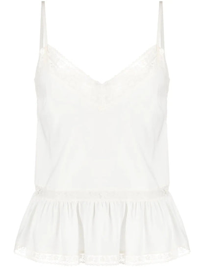 Lace-Trim Silk Tank Top
