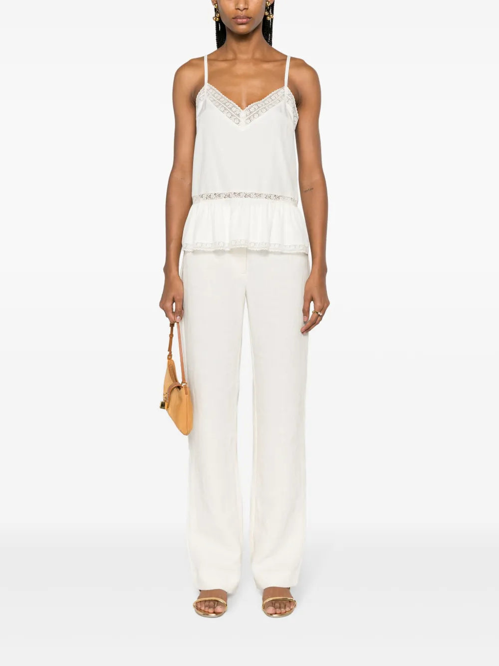 Lace-Trim Silk Tank Top