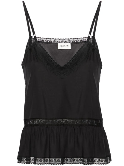 Lace-Trim Silk Tank Top