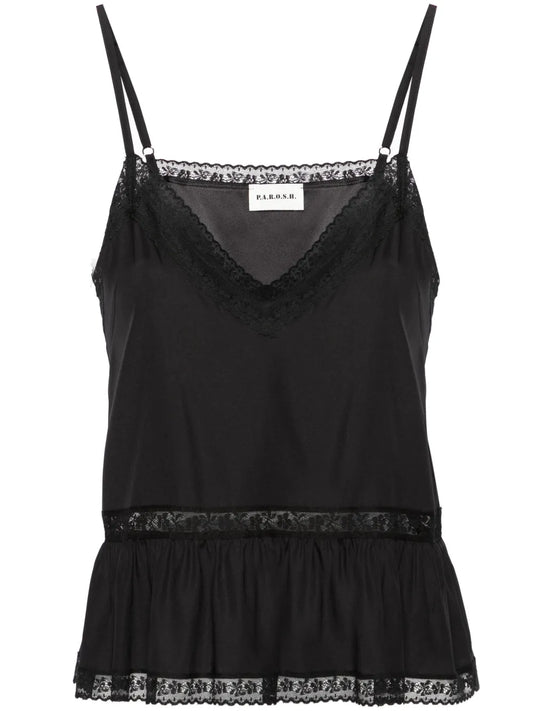 Lace-Trim Silk Tank Top