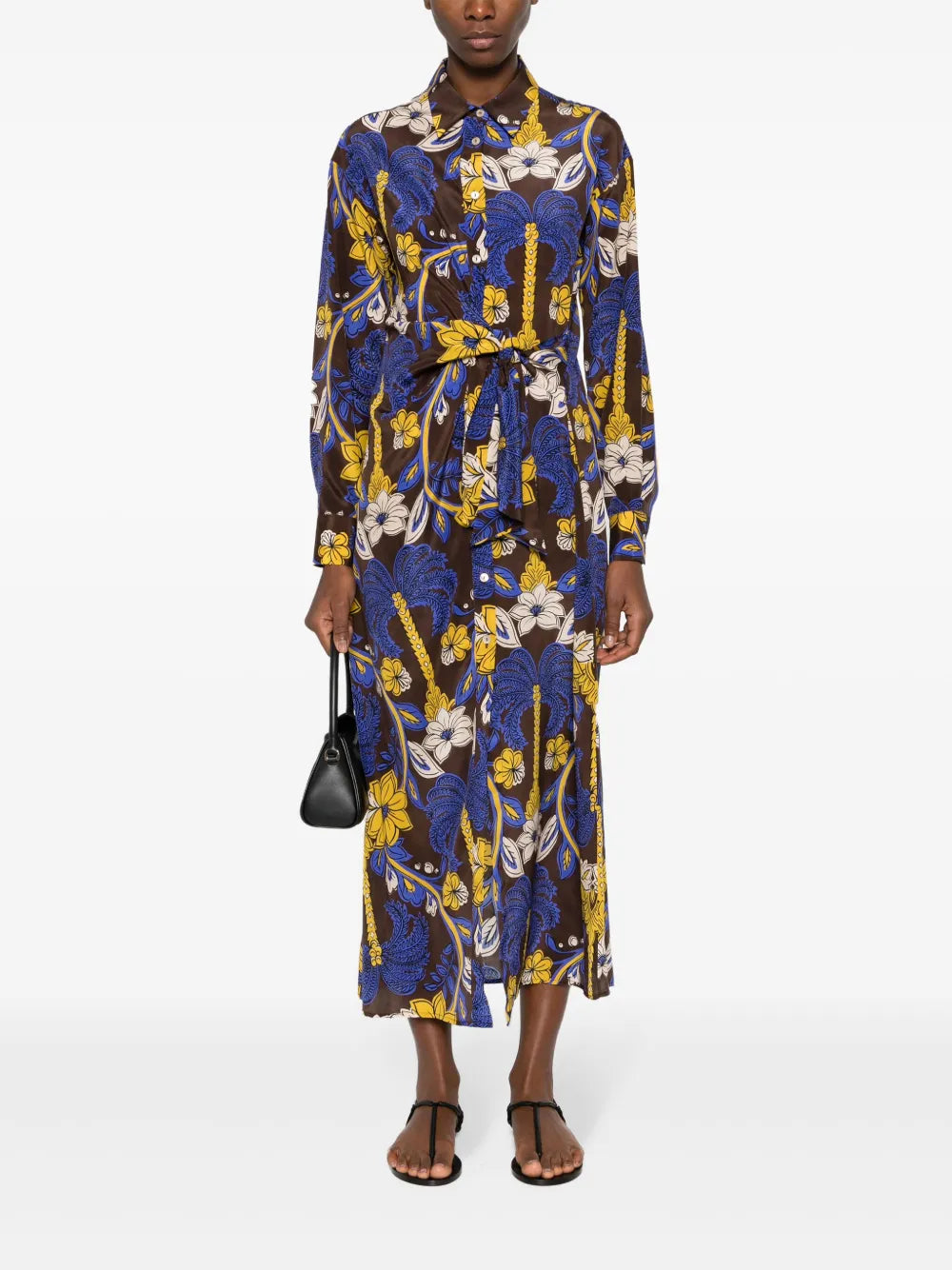 Draped Silk Shirt Dress