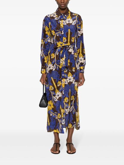 Draped Silk Shirt Dress