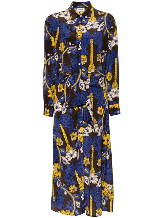 Draped Silk Shirt Dress