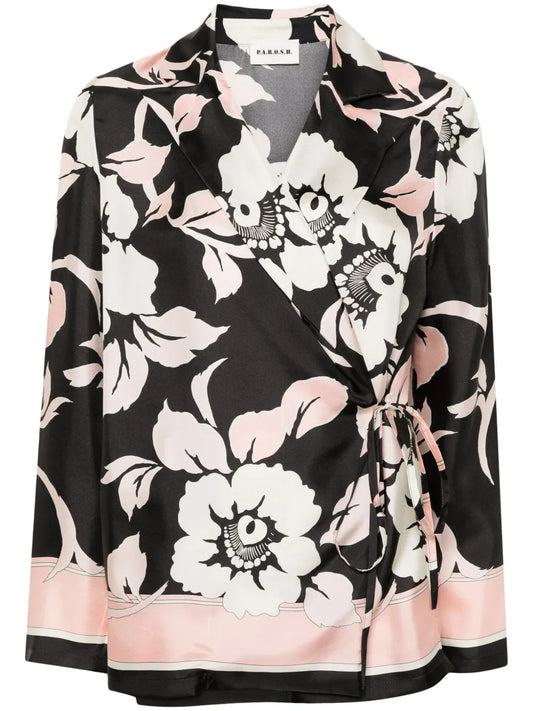 Floral-Print Wrap Blouse